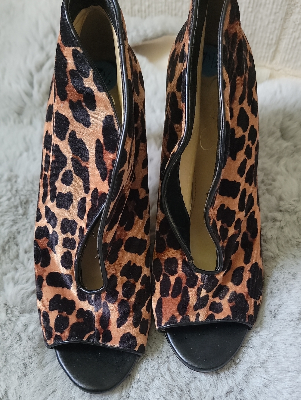 Jessica Simpson Leopard Print Peep-Toe Heels - Brown/Black